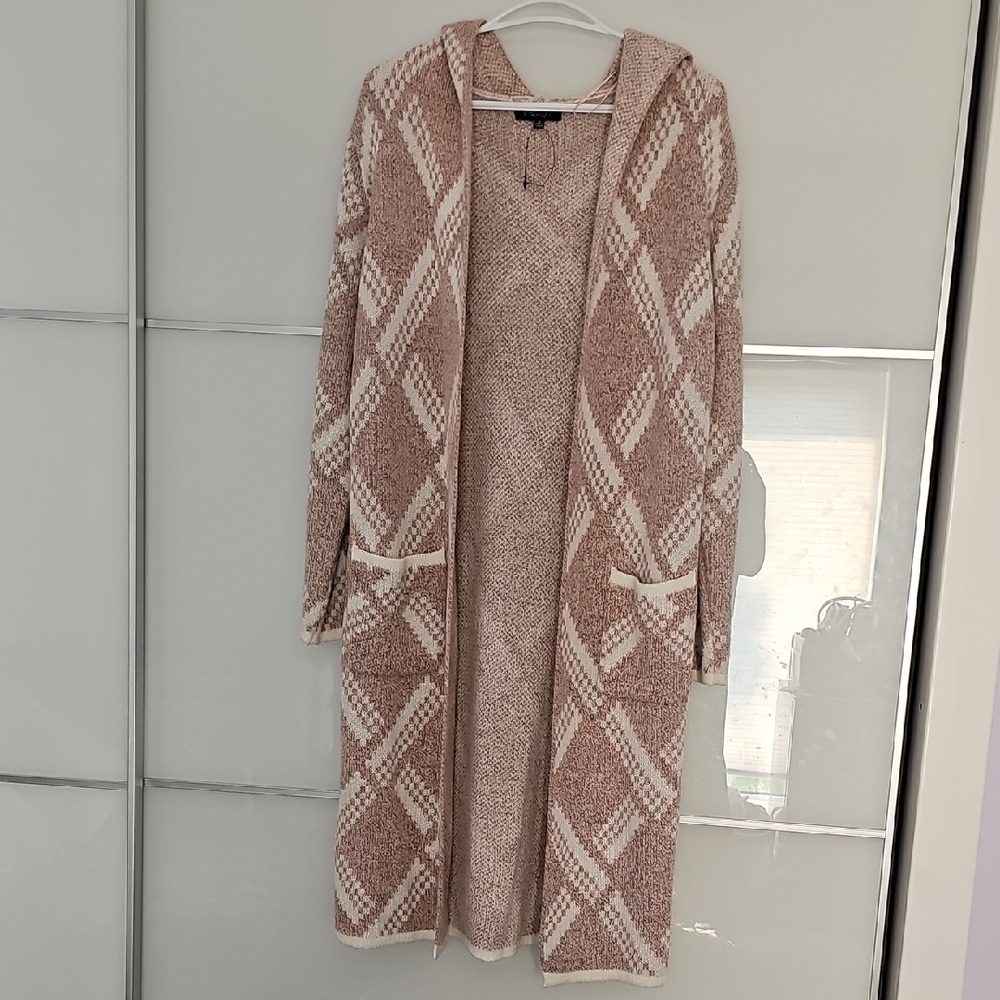 Papillon Blanc Pink and Cream Long Cardigan Sweater